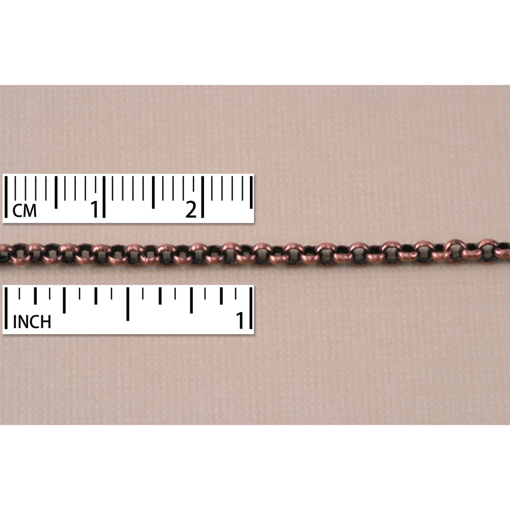 Chain & Clasps Antique Copper Finish, Rolo Chain, 2mm, by the Inch
